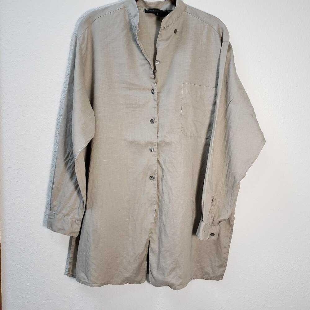 Vtg. Classiques Oversized Tan Button Up Blouse 100% Linen Size Small